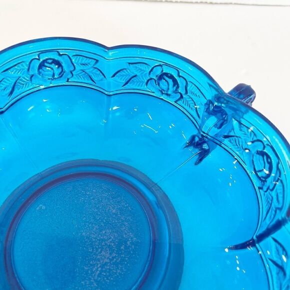 Jeanette Rose Dish Vintage Bowl Double Handle Cobalt Blue Excellent Condition - Picture 7 of 8